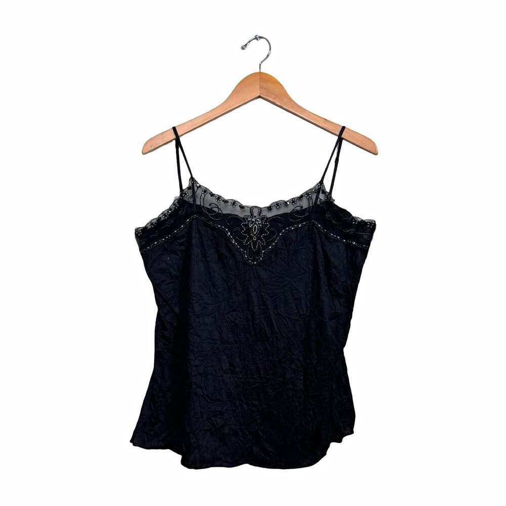Y2K Goth Jolie Closet Women's Black Solid Beaded Sequin Camisole Tank Top 3X